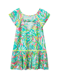 Benetton Kids' Short Sleeve Leaf Print Crochet Dress, Multicolor