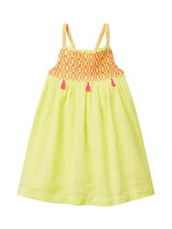 Benetton Kids' Cotton Sleeveless Crochet Tassel Dress, Lime, Lime
