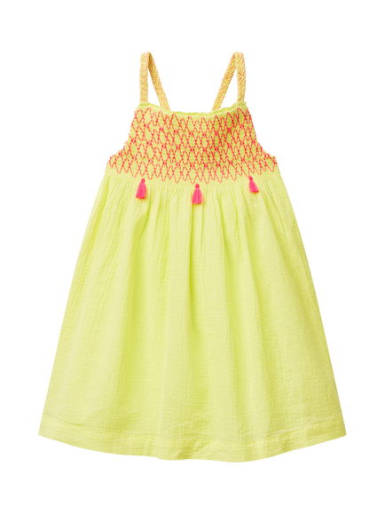 Benetton Kids' Cotton Sleeveless Crochet Tassel Dress, Lime, Lime