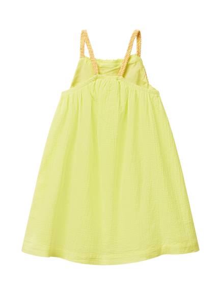 Benetton Kids' Cotton Sleeveless Crochet Tassel Dress, Lime - view 2, Lime