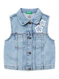 Benetton Kids' Denim Sleeveless Embroidered Waistcoat, Light Blue Denim