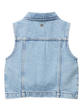 Benetton Kids' Denim Sleeveless Embroidered Waistcoat, Light Blue Denim