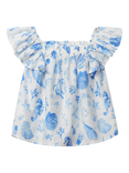 Benetton Kids' Frill Sleeve Seashell Dress, Blue/Multi