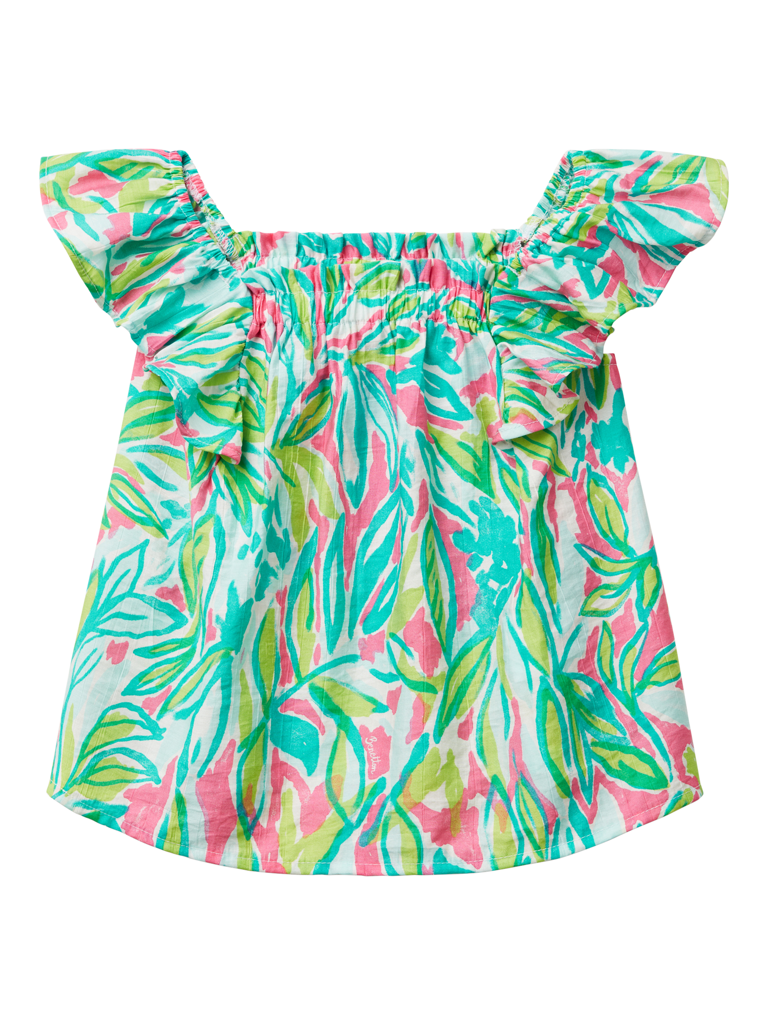 Product image 1 of 2, which shows Benetton Kids' Square Neck Frill Sleeve Printed Blouse, Multicolor, 3-4 years