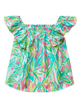 Benetton Kids' Square Neck Frill Sleeve Printed Blouse, Multicolor