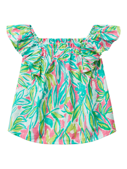Benetton Kids' Square Neck Frill Sleeve Printed Blouse, Multicolor, Multicolor