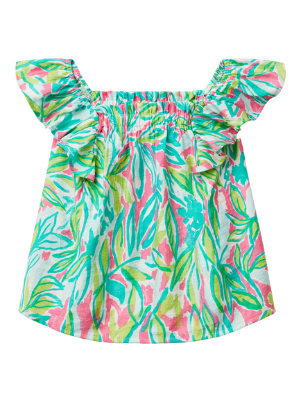 Benetton Kids' Square Neck Frill Sleeve Printed Blouse, Multicolor, Multicolor