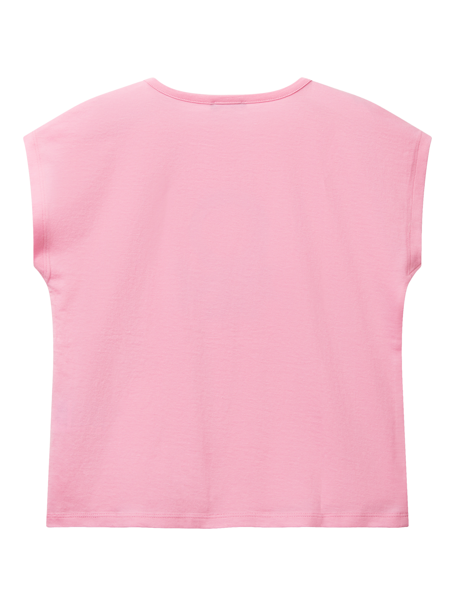 Product image 2 of 3, which shows Benetton Kids' Cotton Round Neck Sequin Logo T-Shirt, Pink, 6-7 years