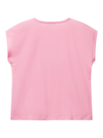 Benetton Kids' Cotton Round Neck Sequin Logo T-Shirt, Pink
