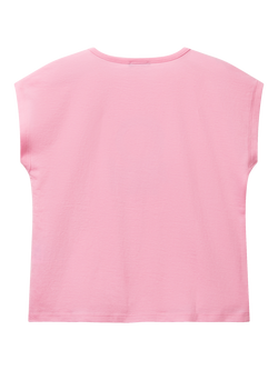 Benetton Kids' Cotton Round Neck Sequin Logo T-Shirt, Pink - view 2, Pink
