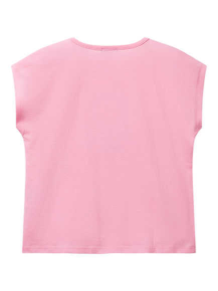Benetton Kids' Cotton Round Neck Sequin Logo T-Shirt, Pink - view 2, Pink