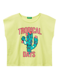 Benetton Kids' Cotton Tropical Cactus T-Shirt, Lime