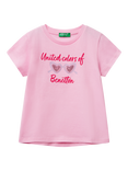 Benetton Kids' Crew Neck Sequin Sunglasses T-Shirt, Pink