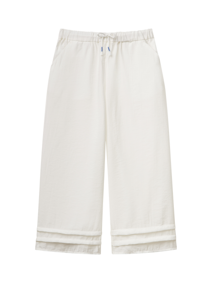 Benetton Kids' Wide Leg Drawstring Trousers, Offwhite, Off White