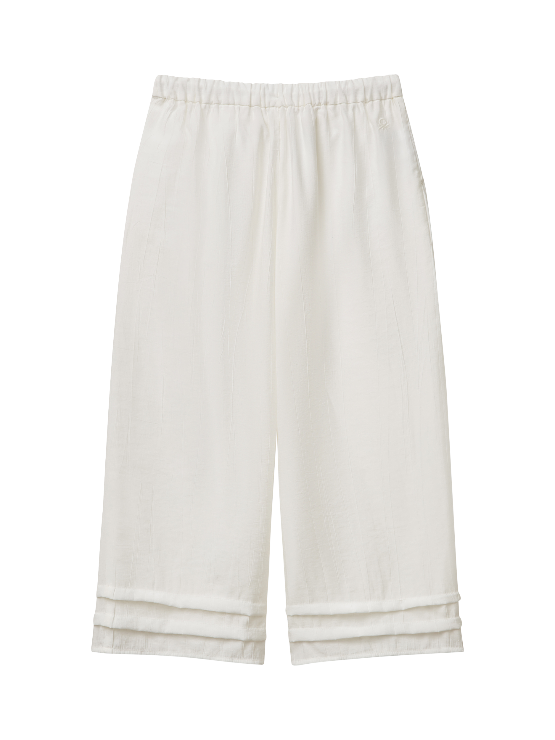 Product image 2 of 3, which shows Benetton Kids' Wide Leg Drawstring Trousers, Offwhite, 6-7 years