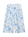Benetton Kids' Relaxed Printed Cropped Trousers, Blue/Multi
