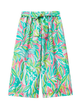 Benetton Kids' Elasticated Leaf Print Cropped Trousers, Green/Multi