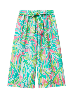 Benetton Kids' Elasticated Leaf Print Cropped Trousers, Green/Multi, Green/Multi