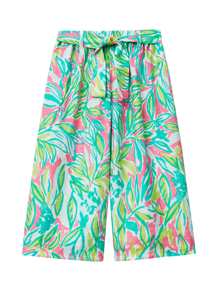 Benetton Kids' Elasticated Leaf Print Cropped Trousers, Green/Multi, Green/Multi