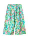 Benetton Kids' Elasticated Leaf Print Cropped Trousers, Green/Multi