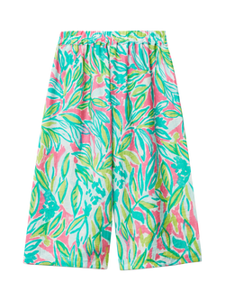Benetton Kids' Elasticated Leaf Print Cropped Trousers, Green/Multi - view 2, Green/Multi