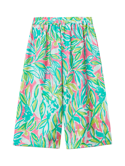 Benetton Kids' Elasticated Leaf Print Cropped Trousers, Green/Multi - view 2, Green/Multi