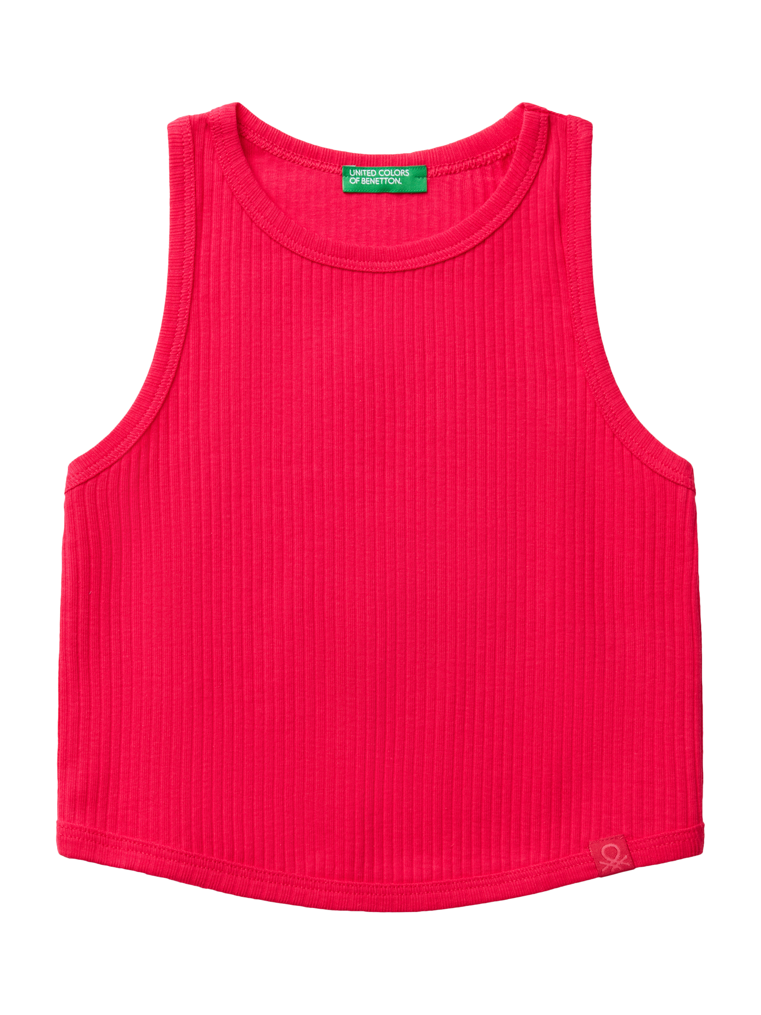 Product image 1 of 3, which shows Benetton Kids' Ribbed Cotton Sleeveless Vest Top, Fuchsia, 6-7 years