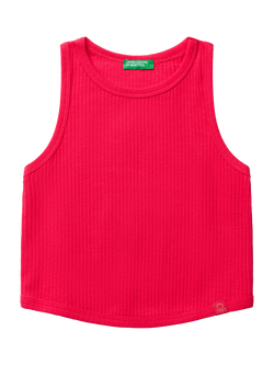 Benetton Kids' Ribbed Cotton Sleeveless Vest Top, Fuchsia