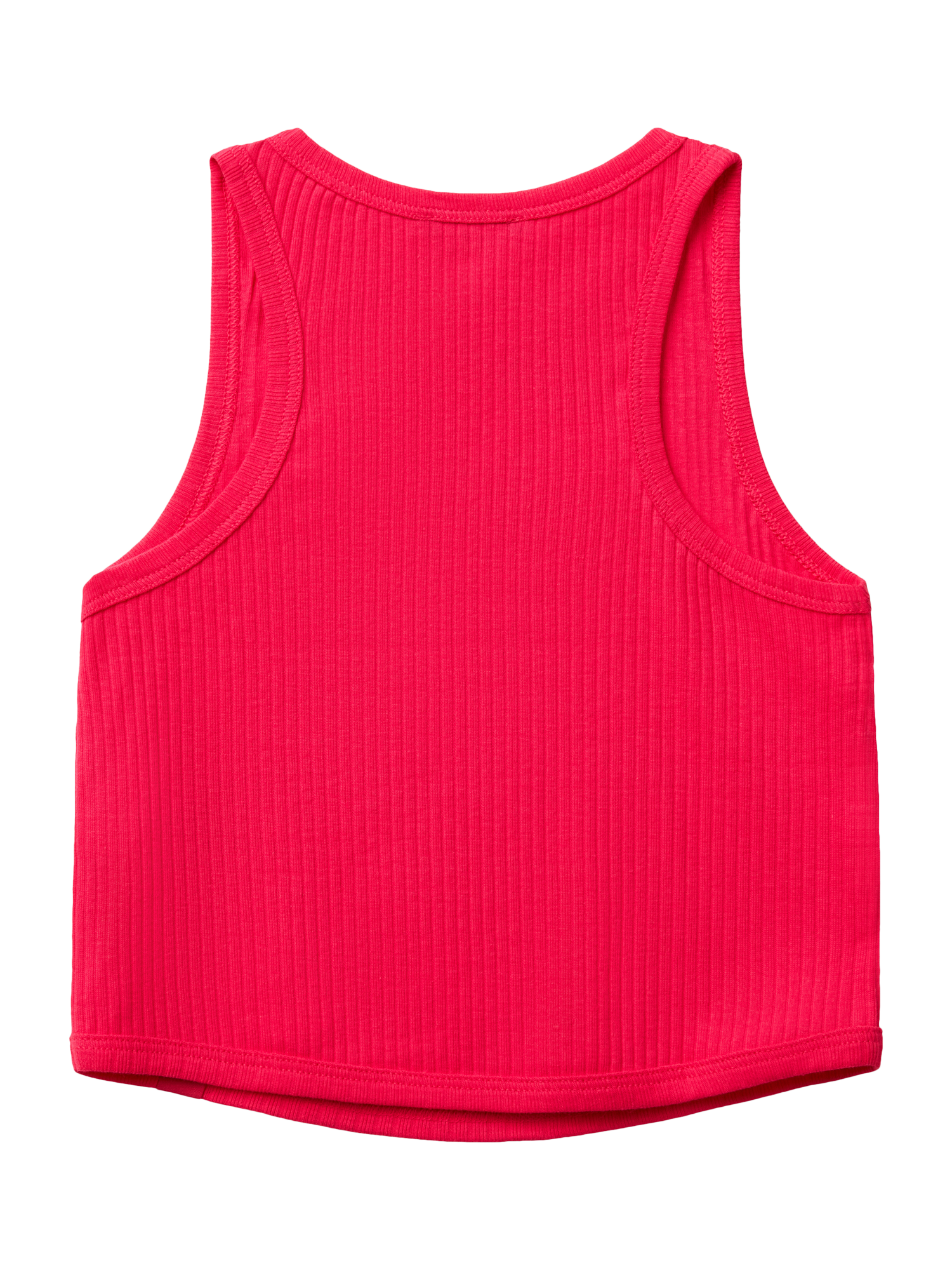 Product image 2 of 3, which shows Benetton Kids' Ribbed Cotton Sleeveless Vest Top, Fuchsia, 6-7 years