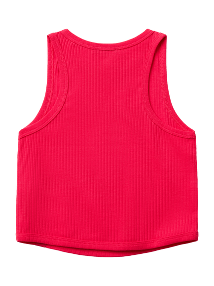 Benetton Kids' Ribbed Cotton Sleeveless Vest Top - view 2, Fuchsia