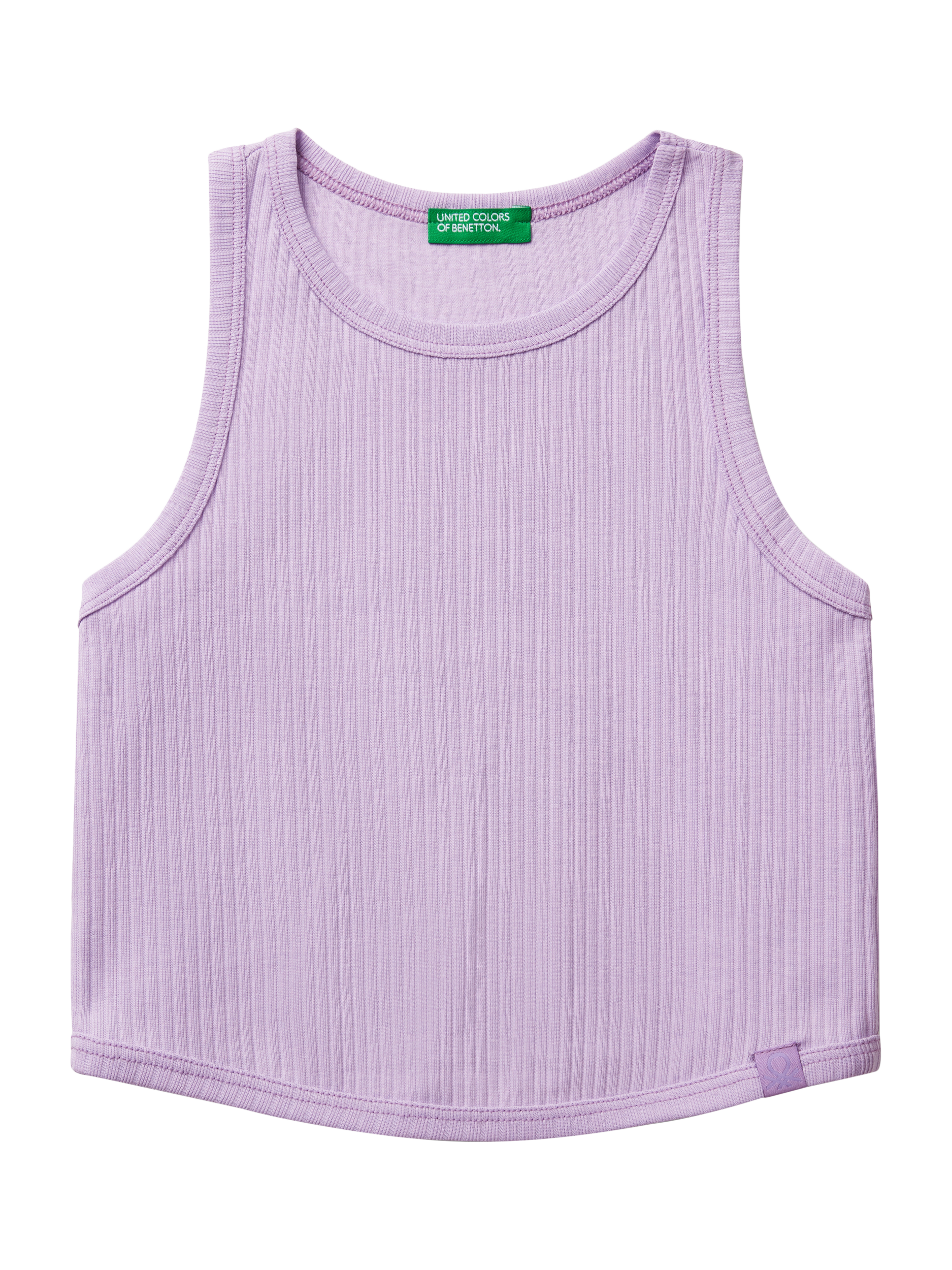 Product image 1 of 3, which shows Benetton Kids' Ribbed Cotton Sleeveless Vest Top, Lilac, 6-7 years