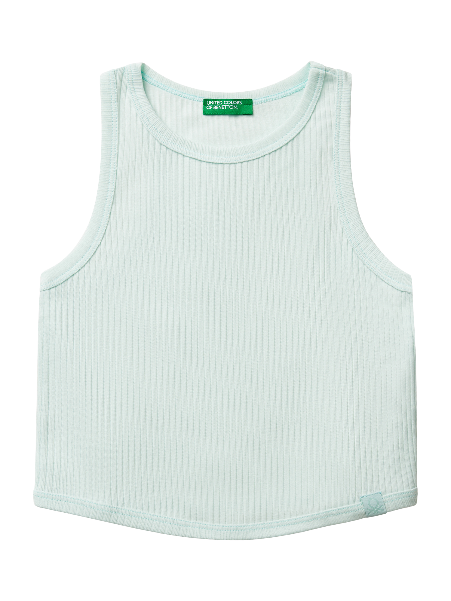 Product image 1 of 3, which shows Benetton Kids' Ribbed Cotton Sleeveless Tank Top, Teal Green, 6-7 years