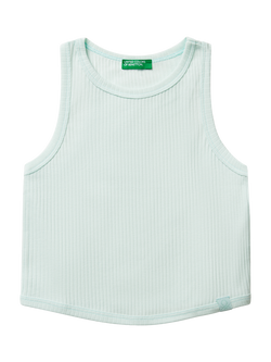 Benetton Kids' Ribbed Cotton Sleeveless Tank Top, Teal Green