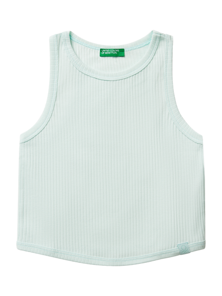 Benetton Kids' Ribbed Cotton Sleeveless Tank Top, Teal Green