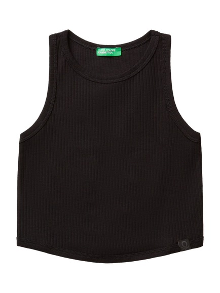 Benetton Kids' Ribbed Cotton Sleeveless Tank Top, Black