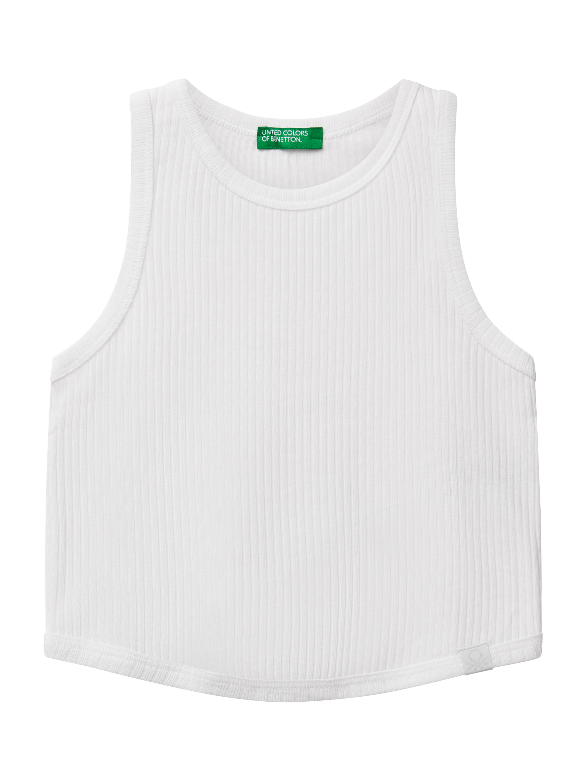Product image 1 of 3, which shows Benetton Kids' Ribbed Cotton Sleeveless Tank Top, Optical White, 6-7 years