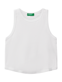 Benetton Kids' Ribbed Cotton Sleeveless Tank Top, Optical White