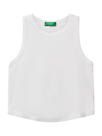 Benetton Kids' Ribbed Cotton Sleeveless Tank Top, Optical White