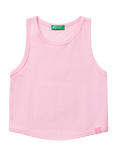 Benetton Kids' Ribbed Cotton Sleeveless Tank Top, Pink