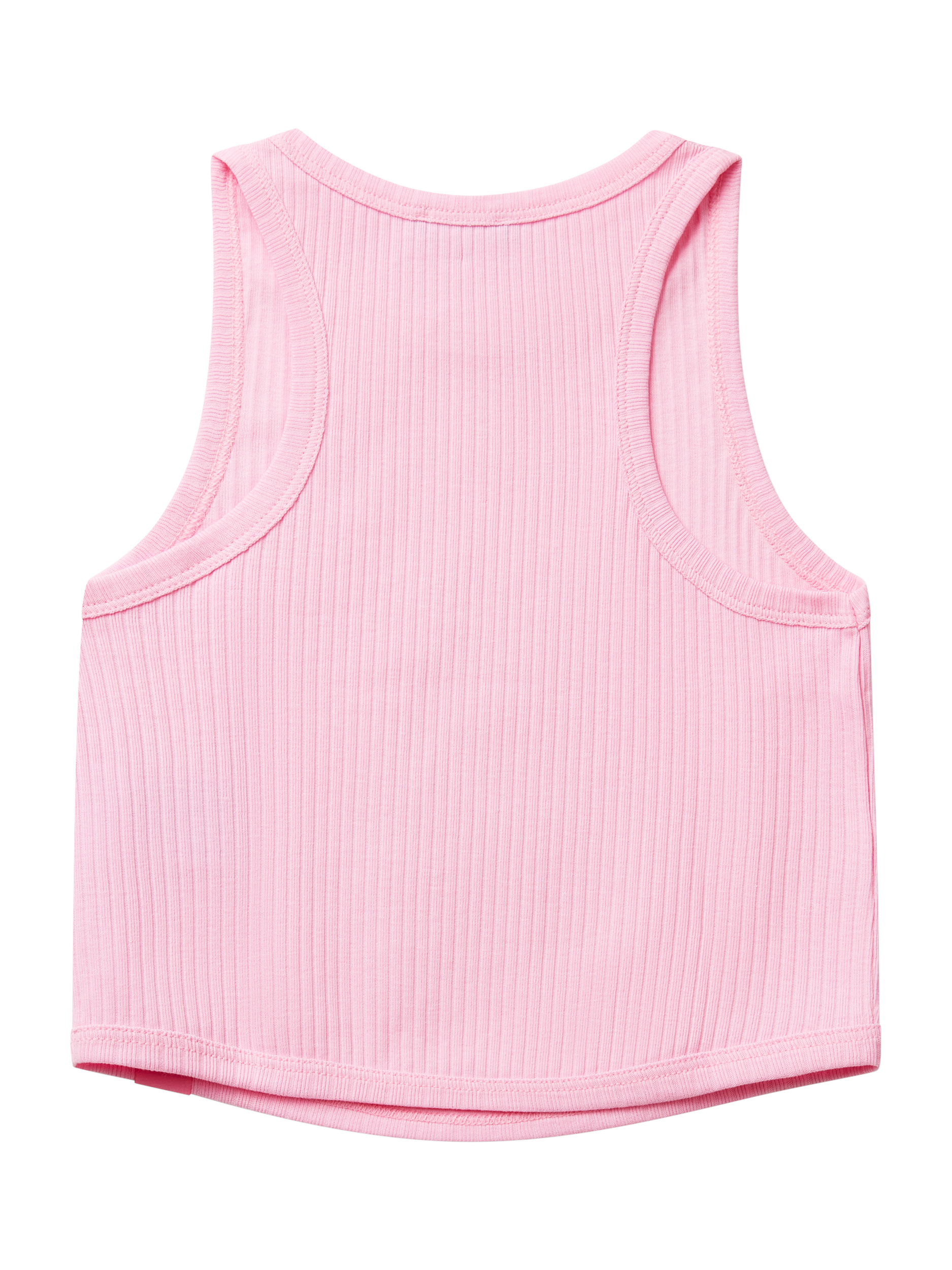 Product image 2 of 3, which shows Benetton Kids' Ribbed Cotton Sleeveless Tank Top, Pink, 6-7 years