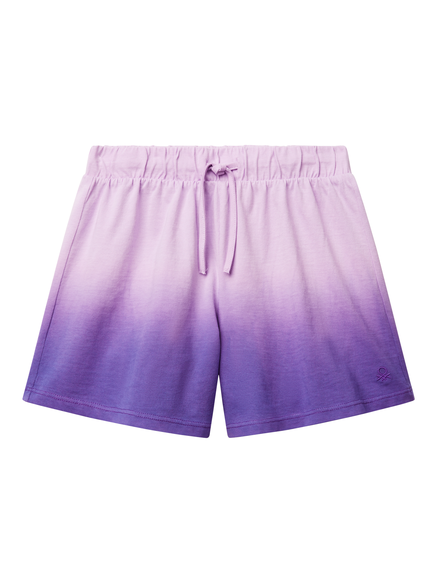 Product image 1 of 3, which shows Benetton Kids' Cotton Dip Dyed Drawstring Shorts, Lilac, 6-7 years