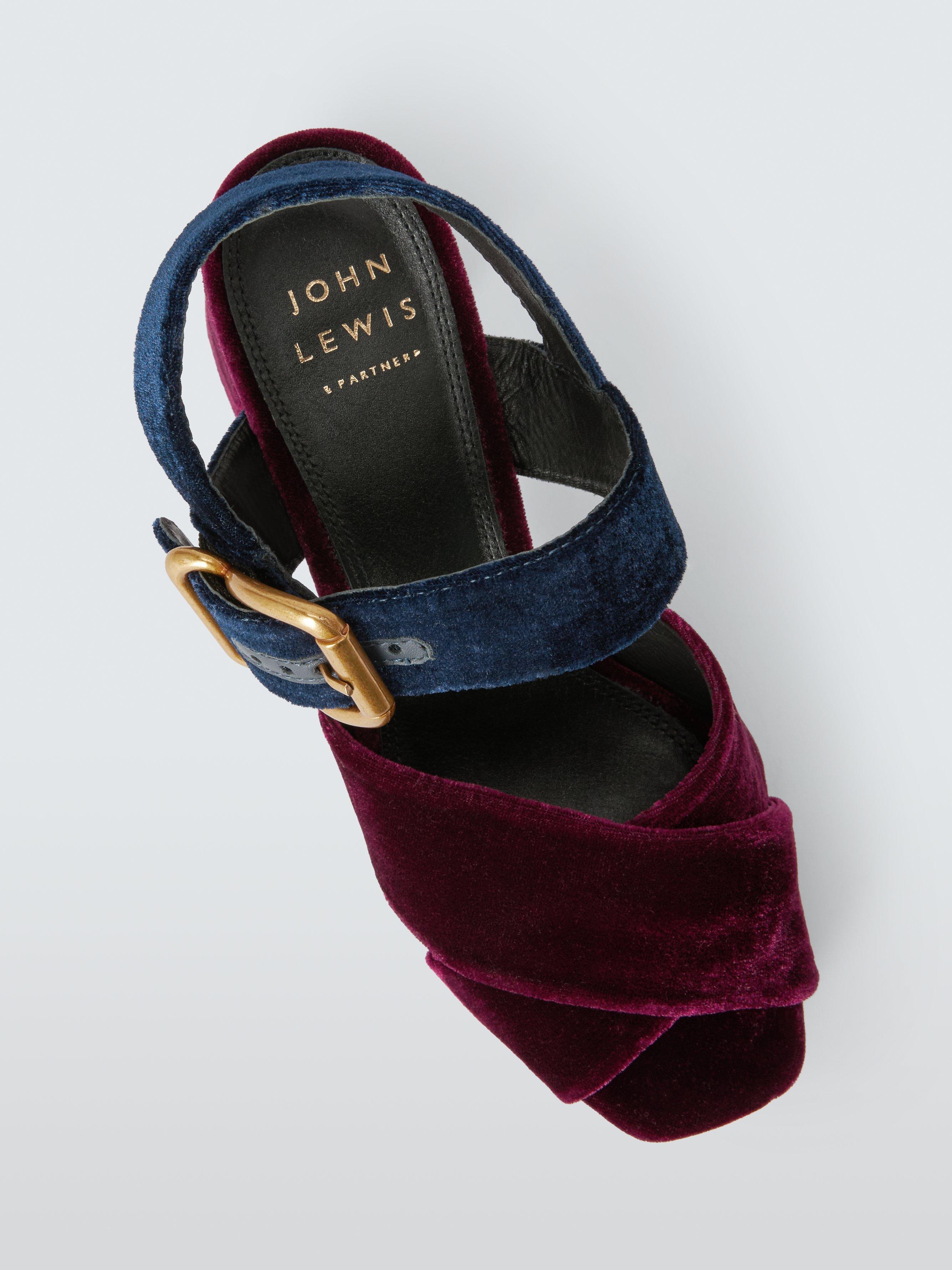 Product image 4 of 4, which shows John Lewis Marlow Platform Sandals, Navy/Burgundy, 3