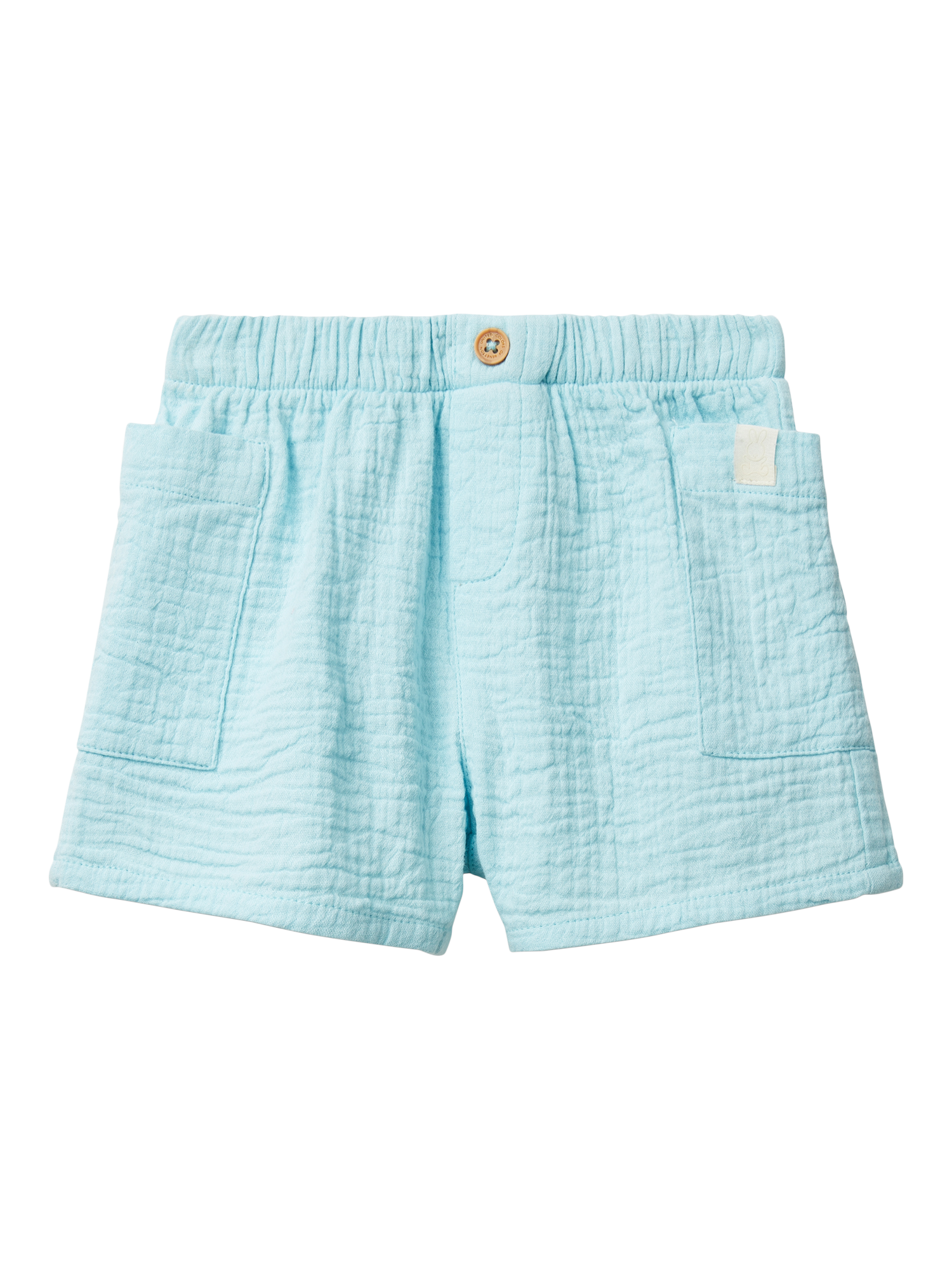 Product image 1 of 3, which shows Benetton Baby Muslin Elasticated Shorts, Light Blue Powder, 6-9 months