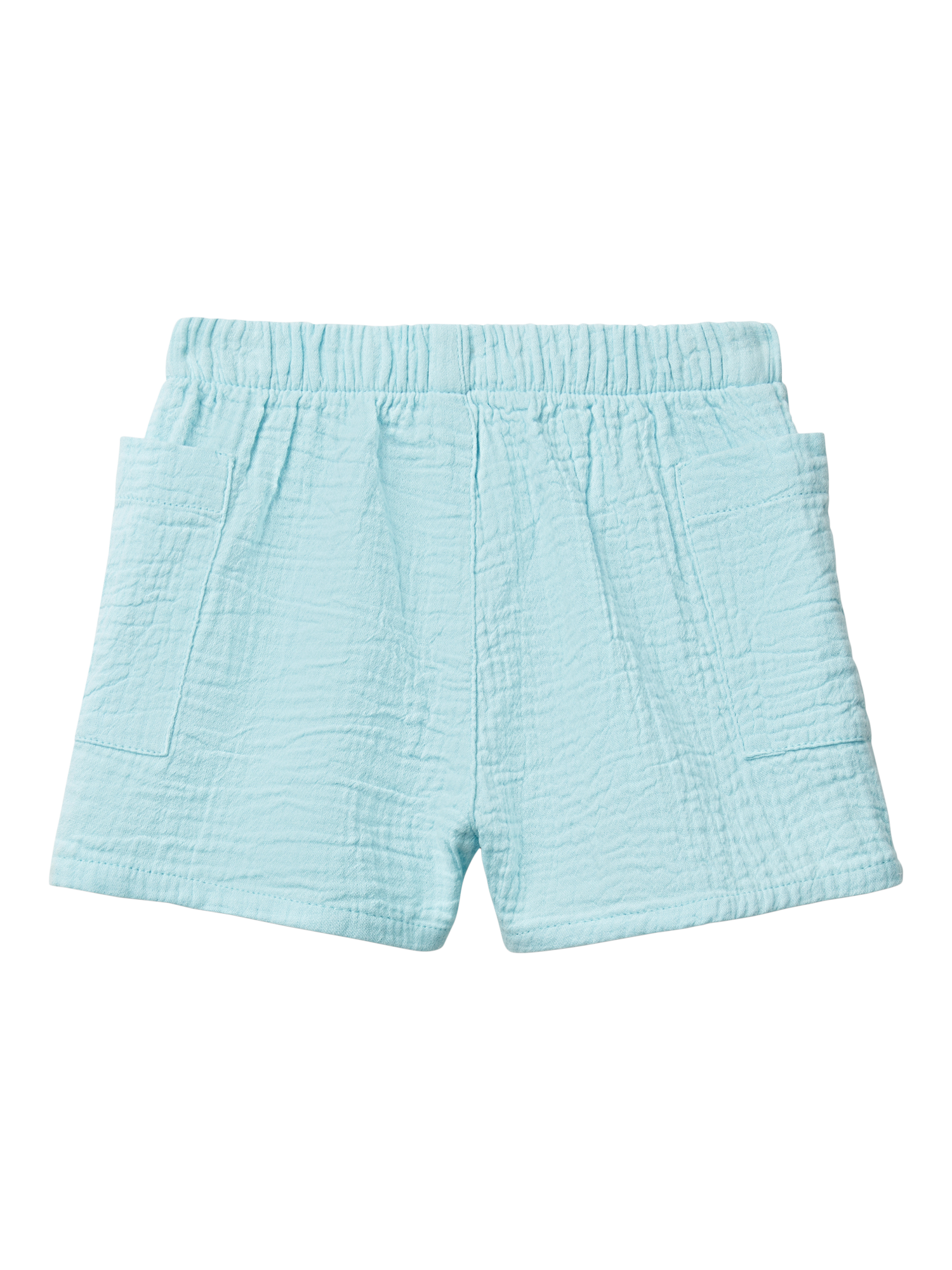 Product image 2 of 3, which shows Benetton Baby Muslin Elasticated Shorts, Light Blue Powder, 6-9 months