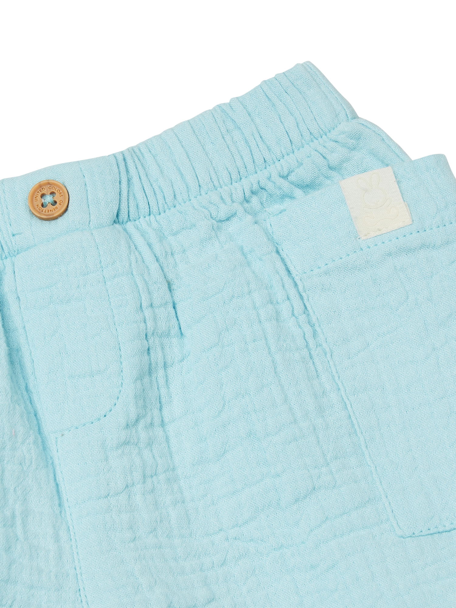 Product image 3 of 3, which shows Benetton Baby Muslin Elasticated Shorts, Light Blue Powder, 6-9 months