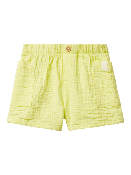 Benetton Baby Muslin Elasticated Shorts, Light Blue Powder, Lime