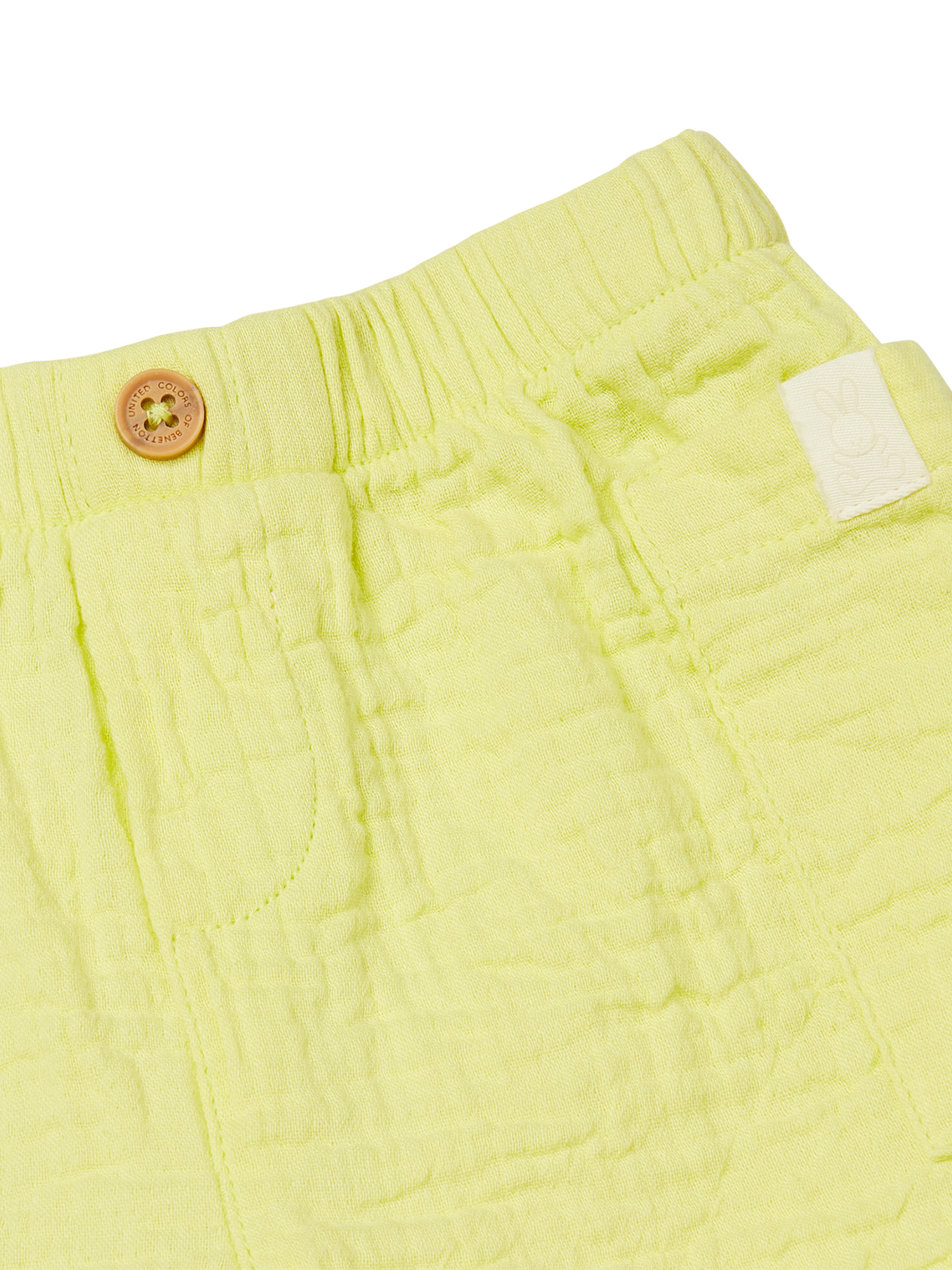 Product image 2 of 2, which shows Benetton Baby Muslin Elasticated Shorts, Lime, 1-3 months