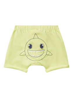Benetton Baby Embroidered Shark Shorts, Lime - view 2, Lime