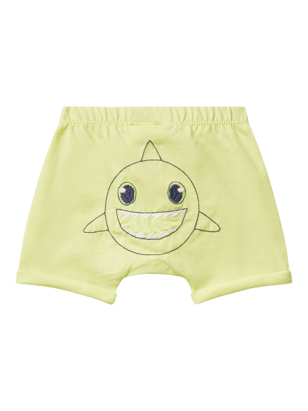 Benetton Baby Embroidered Shark Shorts, Lime - view 2, Lime