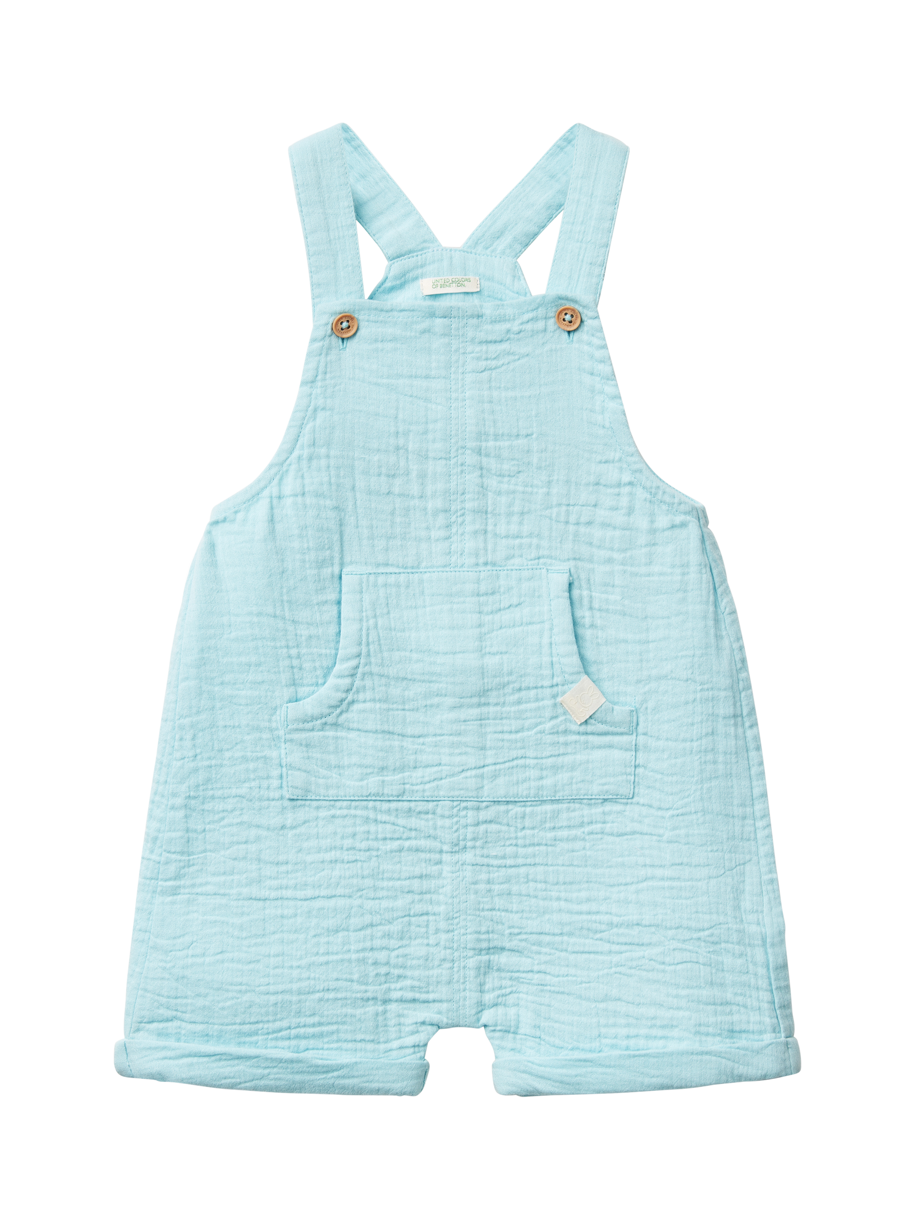 Product image 1 of 3, which shows Benetton Baby Cotton Relaxed Dungarees, Light Blue Powder, 12-18 months